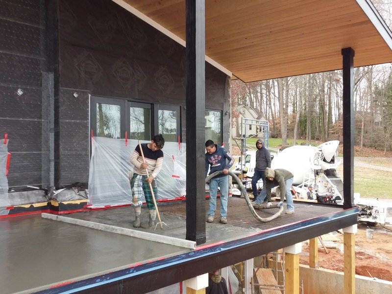 Elevated terrace deck being poured